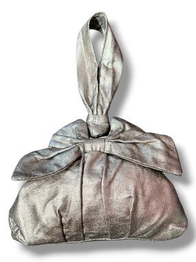 Silver Metallic Bow Wristlet Clutch